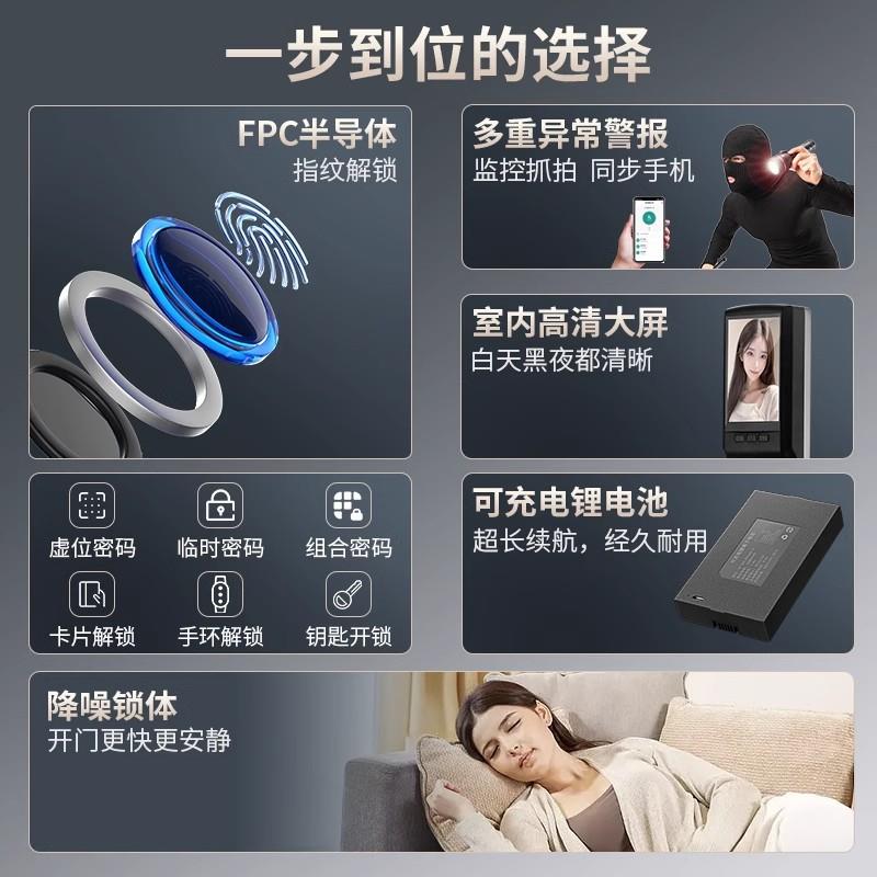 智视能锁高端全P10智自动门锁电镀可对讲指纹锁入户门电子锁源头