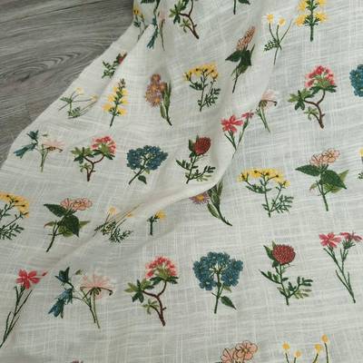 EG-19100粘亚麻绣花EG-1910布面面布衣料面料刺绣料布料多1彩绣