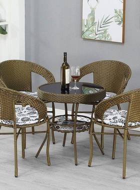 户外子椅靠椅椅阳台休闲桌椅庭院藤椅三件编TBN套小织茶几桌背家用