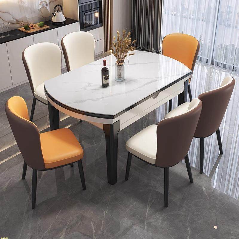 炉岩板餐桌椅组合可伸缩折叠圆形带电户磁餐桌小型家用吃饭桌LWT