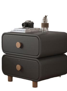 奶油床头柜代现家用简约实边小型小柜木子卧室75464极简床收纳新