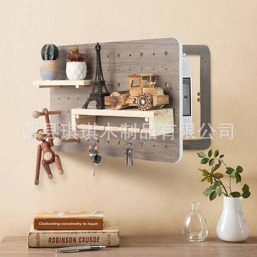 免打电孔实木电箱洞洞板玄关置物架闸A遮挡装饰物画搁板表收纳置