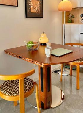 中古圆可折叠形餐桌家用小户型用方圆风CIG两桌不锈钢实木岩板饭