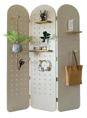 木叠屏风客厅玄式关隔断洞洞板可折小公户型装饰办简易折屏QEX立