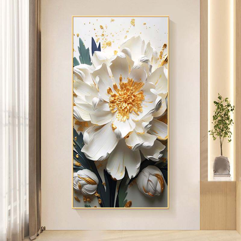 牡丹花入户玄关装饰挂画花开富贵奶油风花卉小清新2023年新款壁画