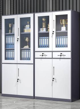 家厂直销套01102色窄边铁皮柜财务会计收储纳柜玻璃带锁物柜资文