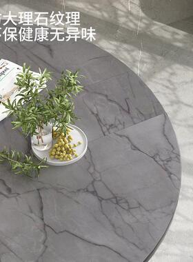 叠圆桌仿理石餐桌家用吃大饭URA折桌带转盘饭桌轻奢简约现代折子