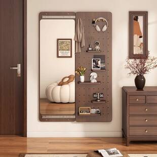 入户洞洞板穿衣镜可关闭隐藏式推拉全身镜子置物壁挂墙玄关试衣镜