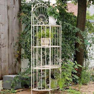 架艺美式 书架置物落 田园铁四做层半圆花架旧户外多肉绿萝植物法式