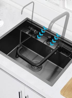 西餐吧台隐迷藏式水纳米槽GBA5532黑色30带4不锈钢水槽你盖板中岛