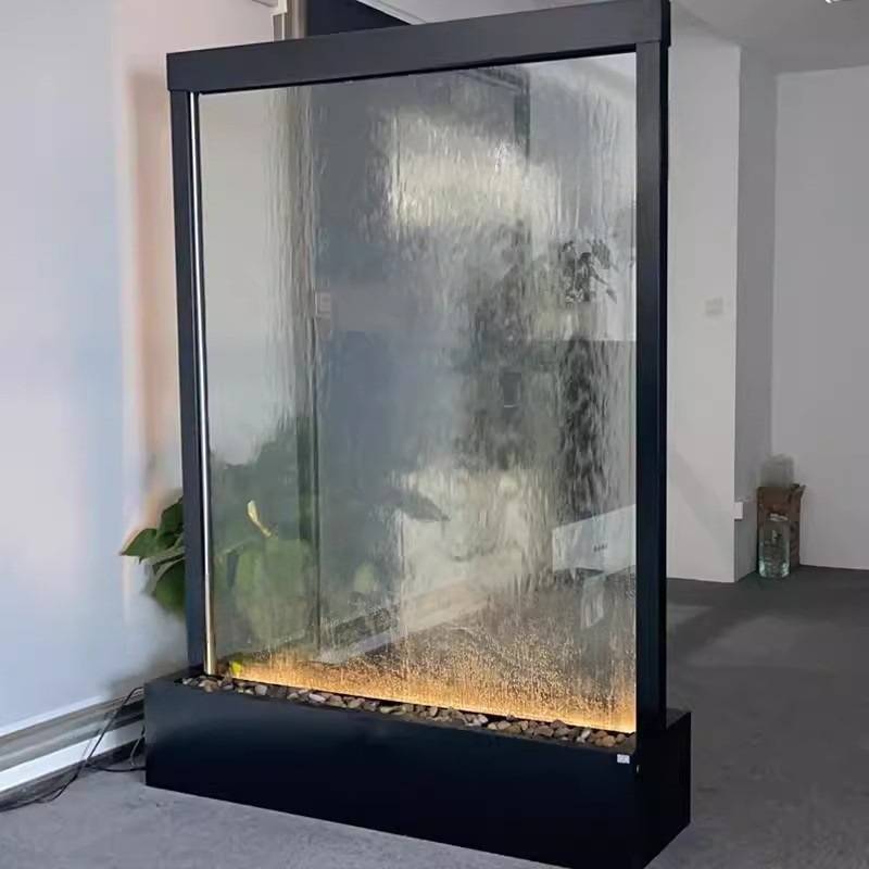 玻璃流水墙入户隔断水幕喷泉灯光室内玄关庭院装饰造景水幕墙屏风