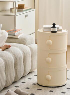 奶油家用圆形柜子卧床头小46930型边几创多层收风纳组合置室物意