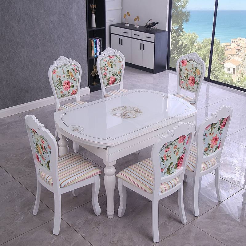 2I餐桌椅组合简约现代小户型可伸缩折叠家用全实木电磁炉圆形饭桌