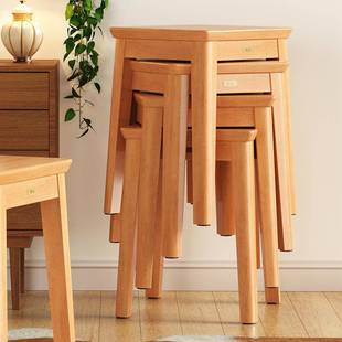 实木凳子家用门口轻奢可叠餐高椅矮凳客厅圆餐桌板凳凳创意方get