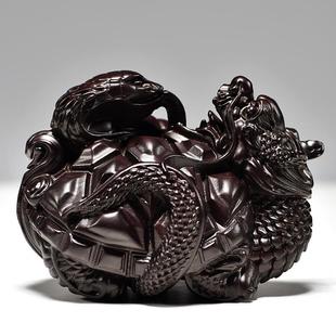 玄黑檀实质木龙龟摆件武神兽实木龟蛇四方客神兽家居厅cg-114办公