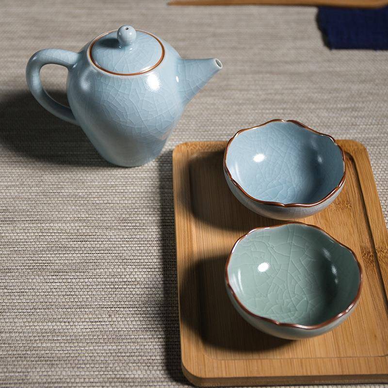 精品汝窑壶茶壶开片茶过青具泡茶带滤仿宋博彩汝瓷天LOG汝窑茶壶O