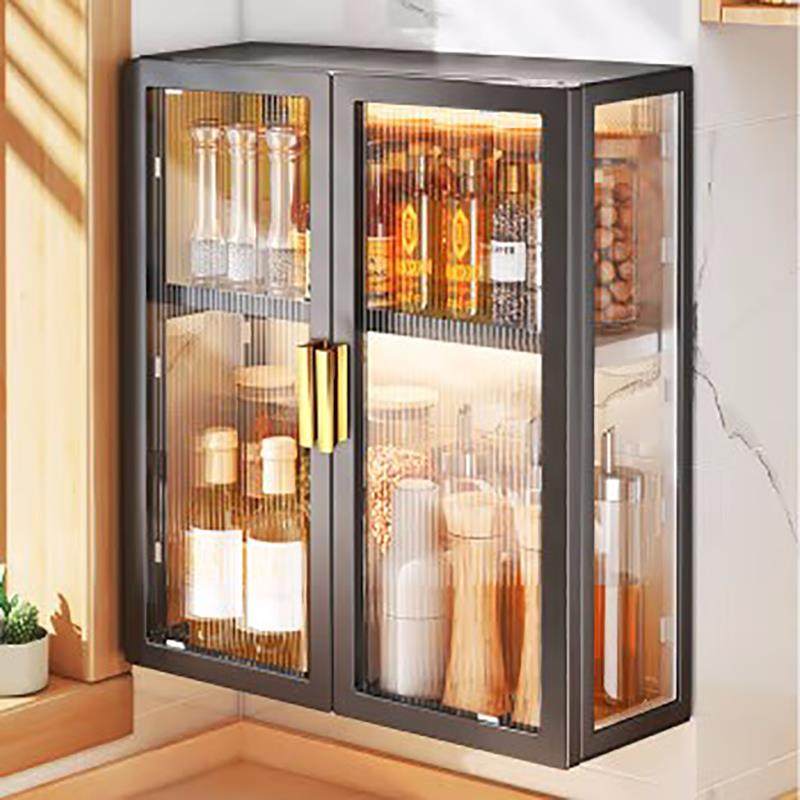 房壁挂置式TTmmzqrx置物架免纳打孔家用防尘带门调料调味品物架挂