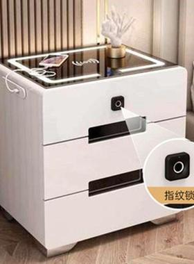 小轻现奢床头柜智能带灯简约代卧VRP室网红床边柜白色烤易漆简储