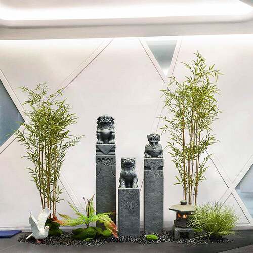 新中式仿FF155-AB古做旧石景狮拴装马桩系列客厅展园林庭院造饰落