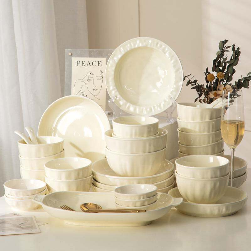 碗盘餐具套装家用2024新款奶油风送礼釉下彩简约现代组合碗具碗筷