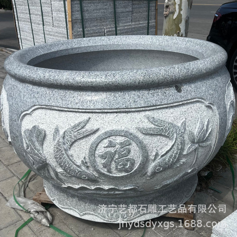 庭院石头花盆鱼缸  户外青石仿古石盆石缸  景区石雕门海聚宝盆