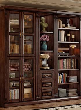 中玻古木风实书柜书房大组合书架黑胡桃一940802#木璃门体抽屉储