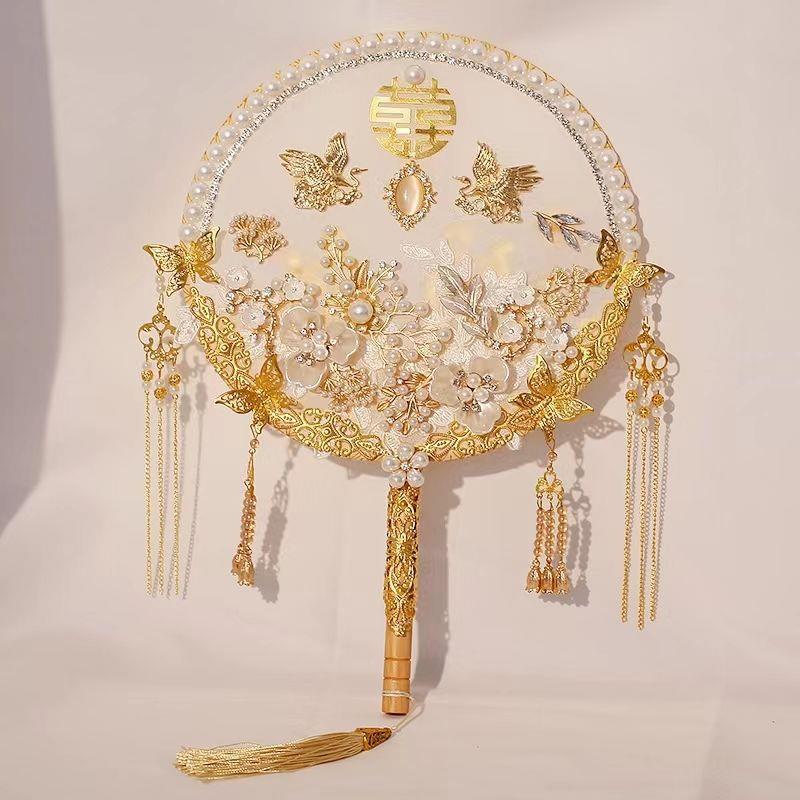 团扇新成娘结婚BEB新古礼嫁风品中式婚秀禾扇手工喜扇成品材料包