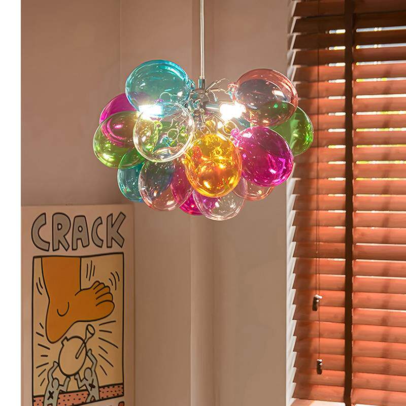 儿童房泡气球吊灯多巴胺餐厅灯灯彩氛色玻254璃泡孟菲斯围卧室灯