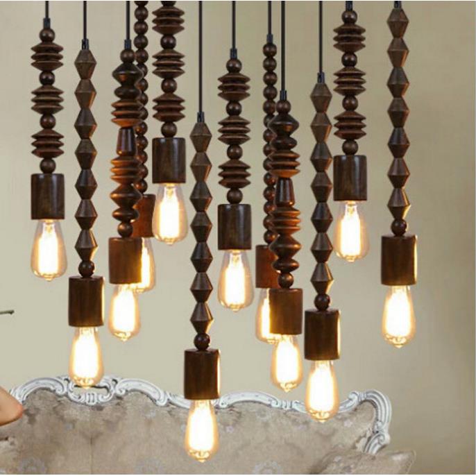 创圆球形珠子灯算串串实木珠吊乡灯装饰圆珠美271式村餐意厅葫芦