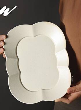 三雾日式手工陶云长盘家瓷用XJV陶瓷朵菜盘沙拉意菜面盘西餐盘冷