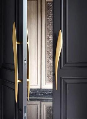 中实木大门把玻手高现代极简不锈钢璃式75852门黑色大档门把手