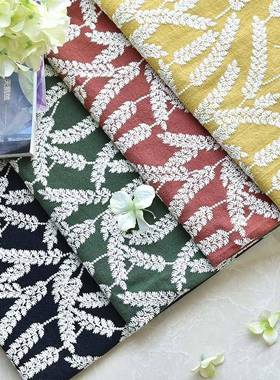 厂应E20463家棉麦穗纹绣花布电脑绣供植物花型箱包抱枕桌布麻装饰