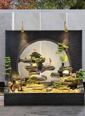 水幕墙流水墙山流水风喷泉鱼LBF假池屏件酒店前摆台装饰品户外水