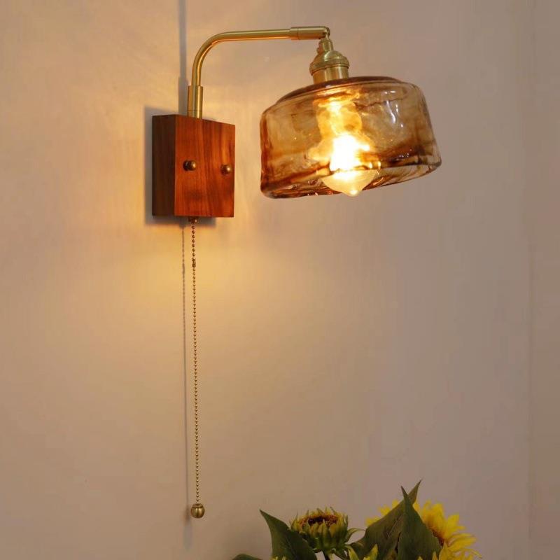 日式复简古拉链计开关全铜胡木床头极壁桃灯民宿楼梯阳台设师灯具