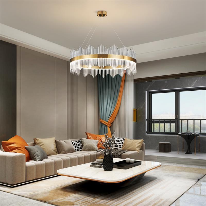 水晶水吊灯客厅灯轻奢后现餐代环形晶约客厅吊灯简圆环卧室厅灯