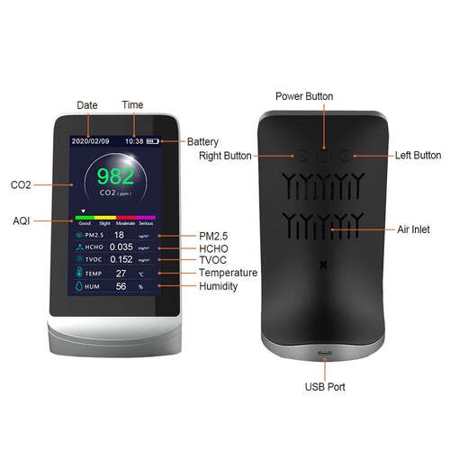 支持数据下载和存储 多功能空气质量监测仪CO2/PM2.5/HCHO/TVOC