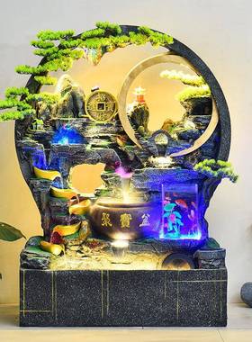 假流水喷泉室EVV内客厅落件地摆业风水轮水山幕墙流水屏风开送礼