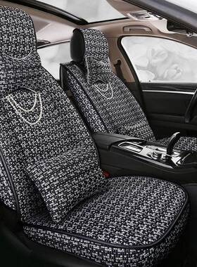 款18KMA新女士蝴蝶结珍座垫全包围棉麻汽车坐垫四珠季五网红座女