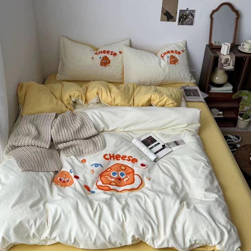 简学生宿舍JGF约毛件床笠巾绣加厚磨毛床单被套套四件套床上用品