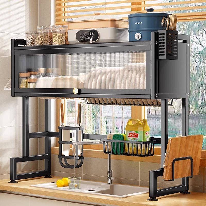 面厨房水水槽置物架台碗碟柜池碗柜多功GGA能防尘带门碗盘收纳沥