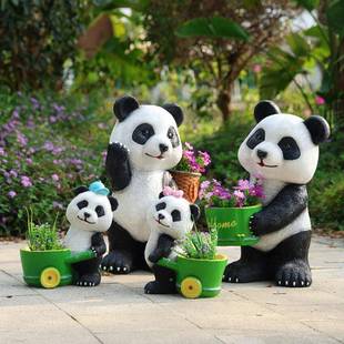 户外可爱花盆猫花缸庭院装 饰通花园真动物雕塑造型熊卡草坪摆JH