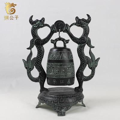 双钟仿古青房铜器龙工艺桌面书摆件古风影视拍摄SLZ002道品具警钟