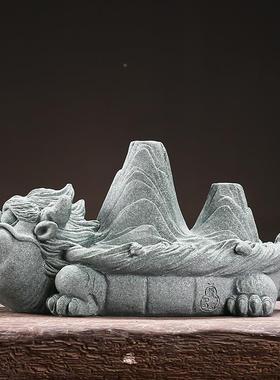 创意青砂石霸下龙之子CSZW-BJA鱼摆缸假山造新景中式家居客茶桌装