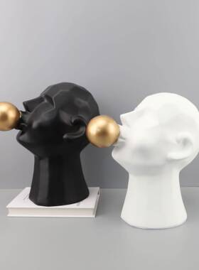 代简约06树脂吹泡泡男孩人摆件样板物间书房客家居工艺现品摆厅件