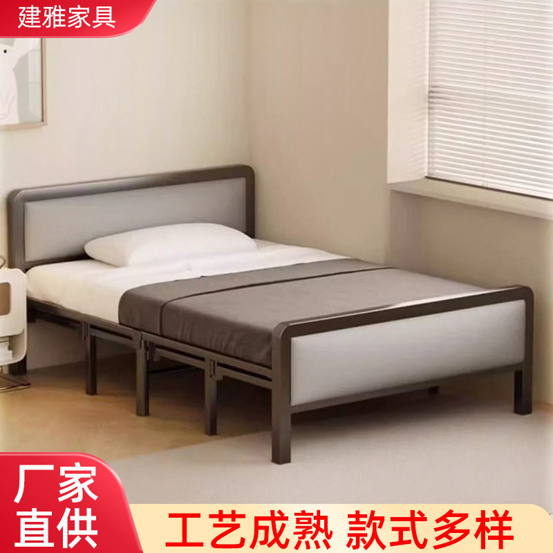 加固折叠床单人双人床成人家用简易床午休不锈钢床方管龙骨四折床
