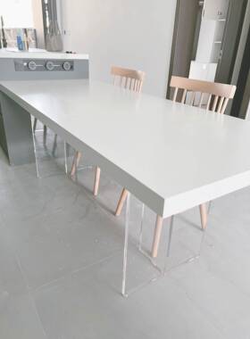 亚力工05888作白色办克公桌家用电台脑桌轻奢悬浮岛台桌餐桌现代