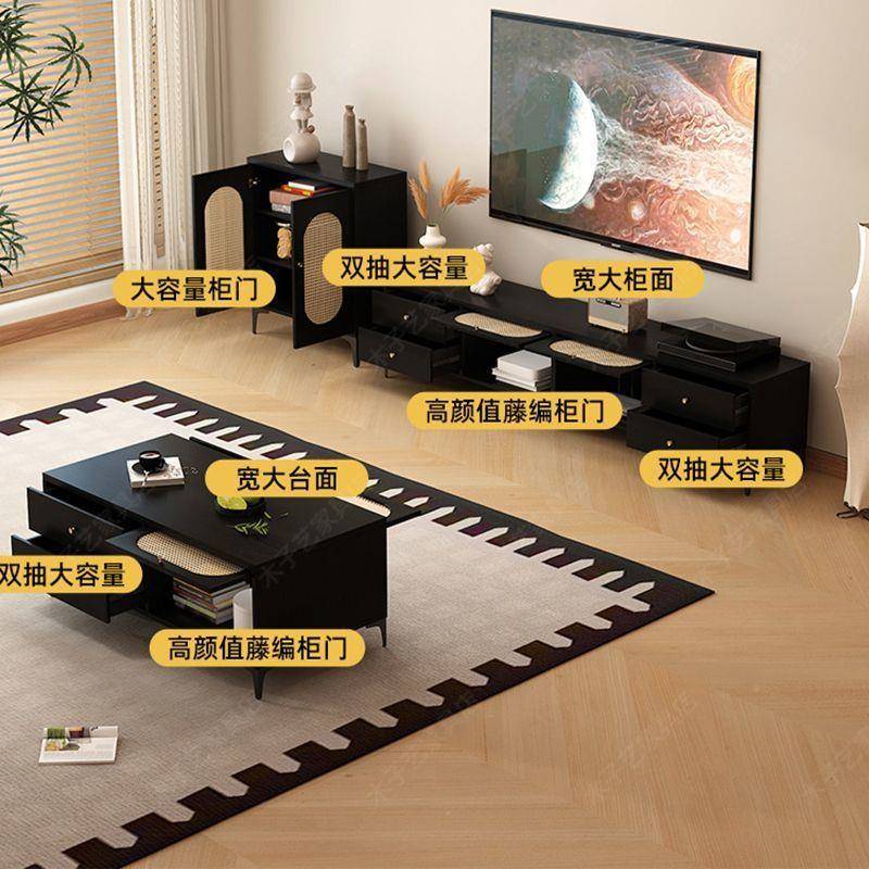 家美式视复古客电视OAF柜组合厅用黑色藤编电柜