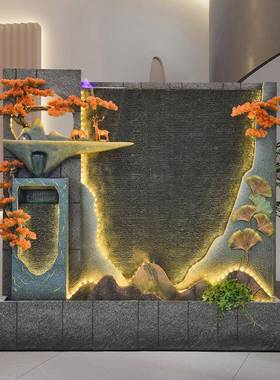 大型幕墙流水办公外客厅关假水山喷泉公室司玄水景鱼池KXU风水轮