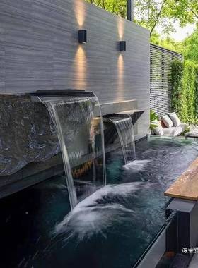 流水UXB墙槽瀑璃布玻钢石仿导流板水水幕墙户外鱼池造景石头