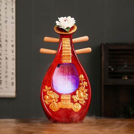 XOX加中式流吉水摆件循环水他桌琵琶古典乐器复古湿器陶瓷装饰品